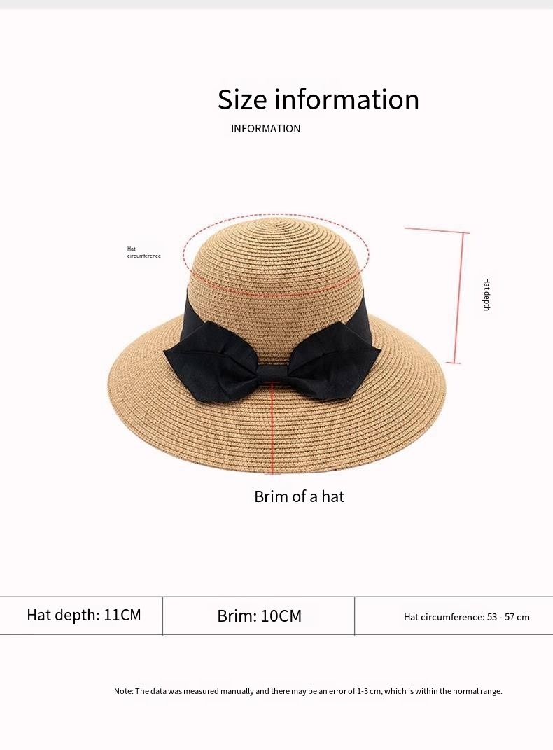 2025New Straw Sun Hat Wide Brim Beach Hat with Black Bow